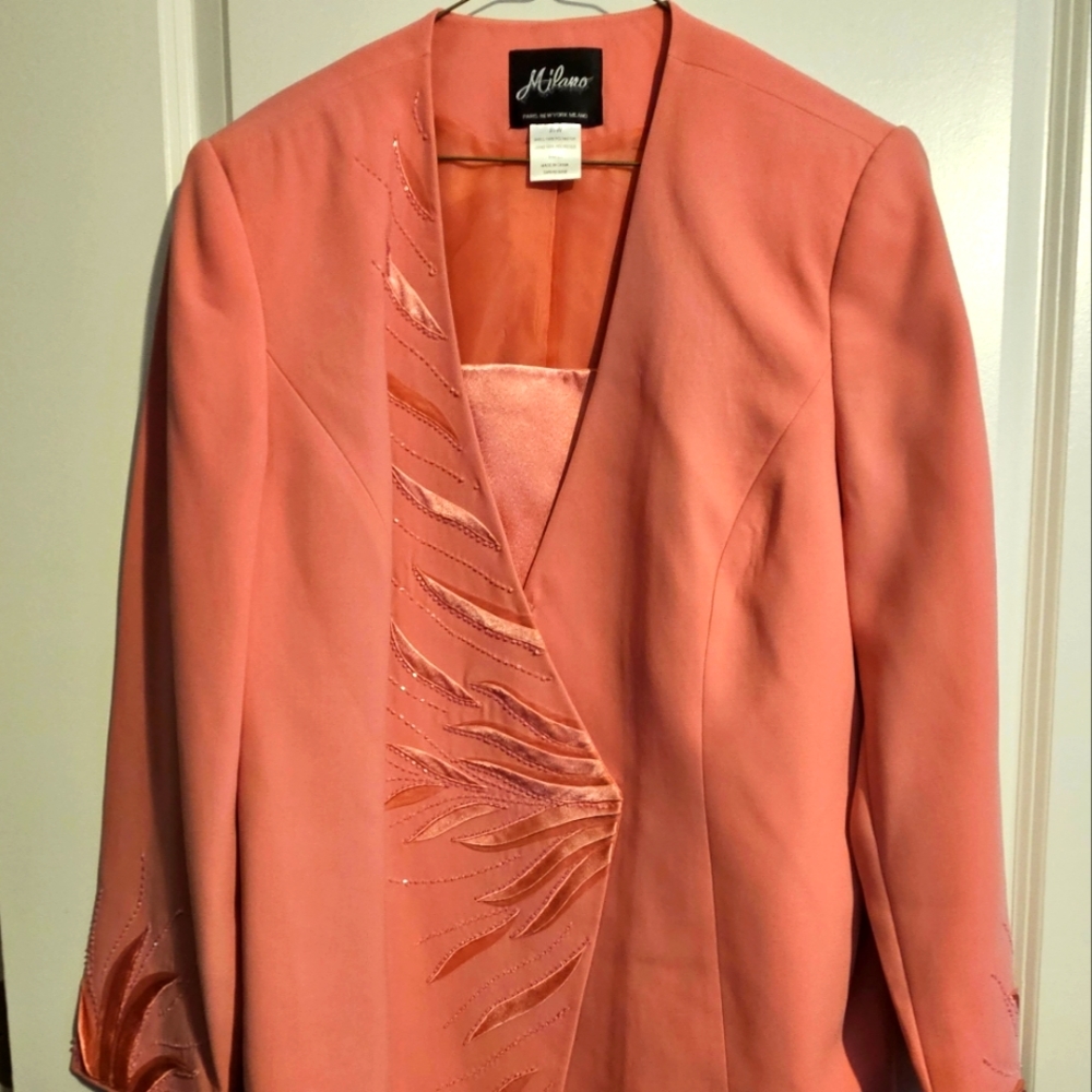 Women's plus size salmon color two piece maxi skirt suit